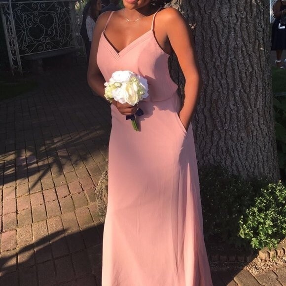 Azazie Rebecca Dusty Rose Floor Length Gown Bridesmaids Dress - Picture 2 of 5